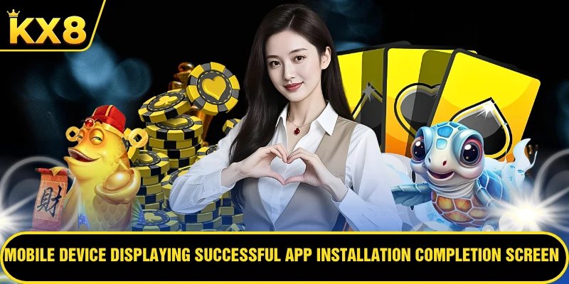 Mobile device displaying successful app installation completion screen