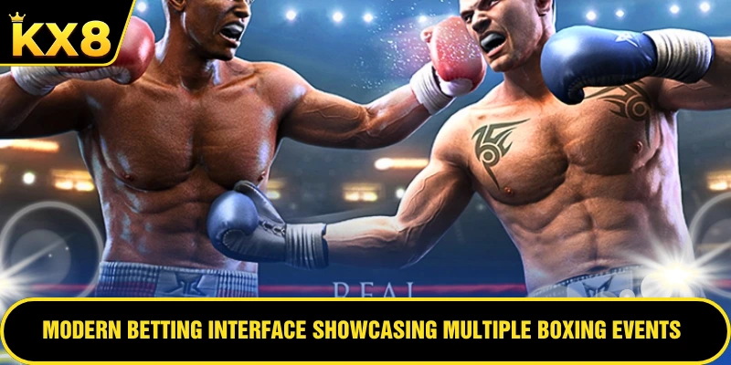 Modern betting interface showcasing multiple boxing events