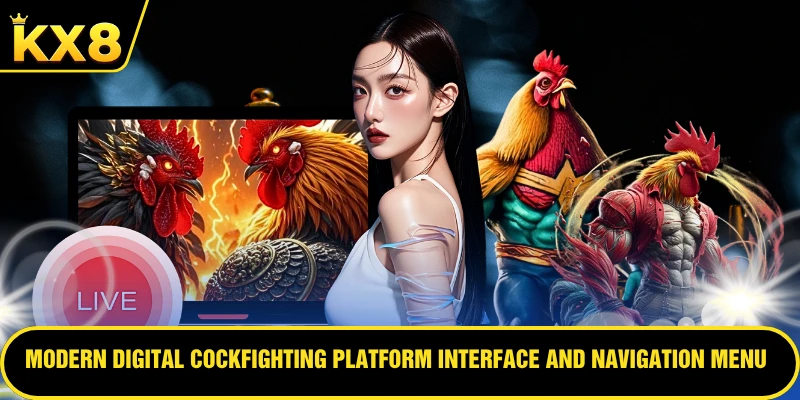 Modern digital cockfighting platform interface and navigation menu