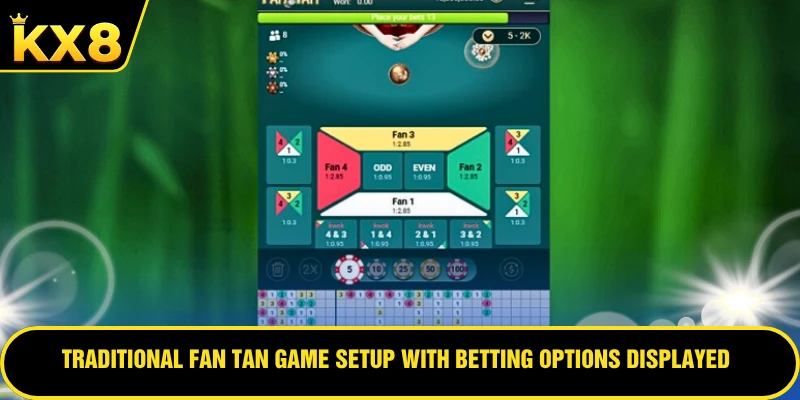 Traditional Fan Tan game setup with betting options displayed